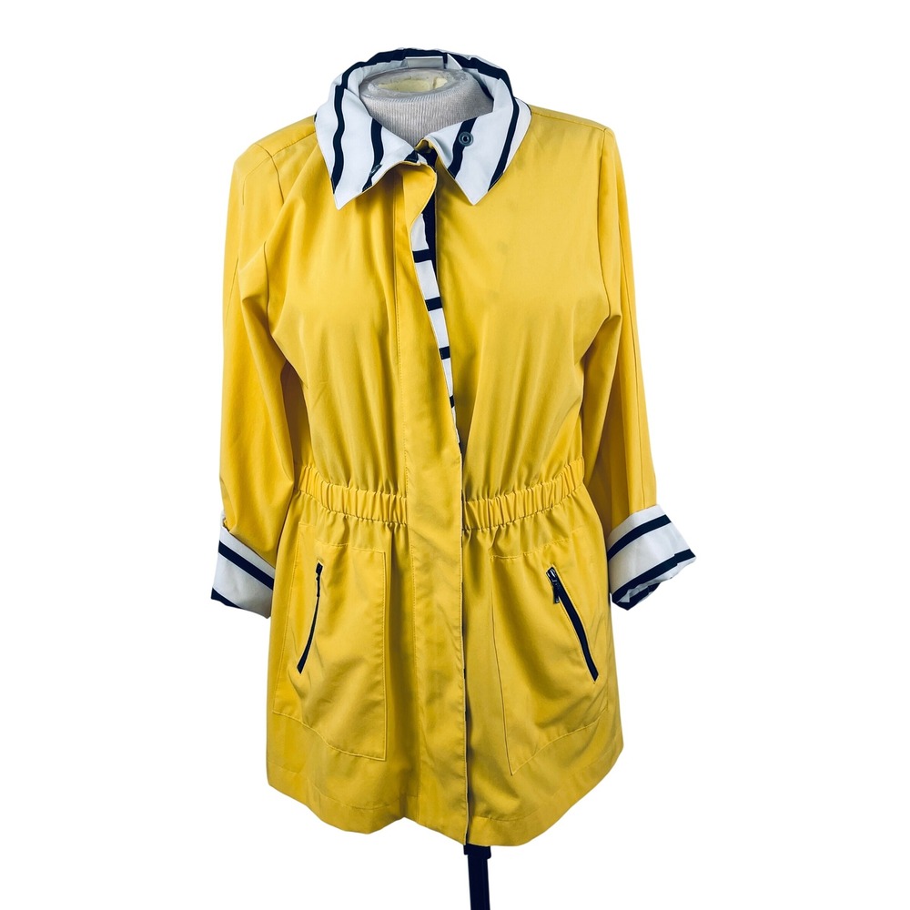 Zenergy by Chicos Yellow Lightweight Jacket Cinched Waist Striped Trim Size 0/XS